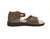 Olive New Mexican handmade leather sandals by Aurora Shoe Co. - side profile orientation on white background.