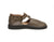 Olive T-strap handmade leather shoes by Aurora Shoe Co. - side profile on white background.