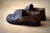Men's Olive Middle English Handmade Leather Shoes - Rear Side orientation, on wood floor